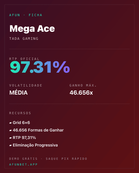 Ficha técnica de Mega Ace: RTP, volatilidade e ganho máximo na 811Bet